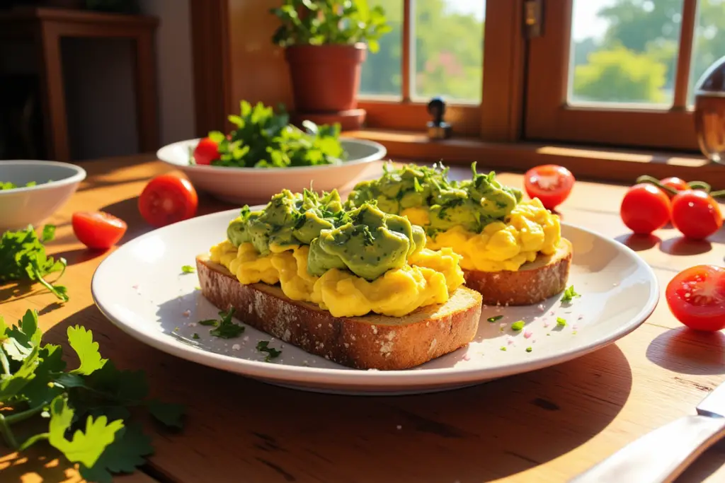 Fluffy Scrambled Eggs with Avocado Toast 🥑🍳